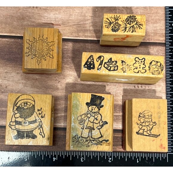 VINTAGE LOT OF 6 ARTISTIC IMPRESSIONS HOLIDAY WOOD MOUNT RUBBER STAMP WINDHAM NH - Picture 2 of 7